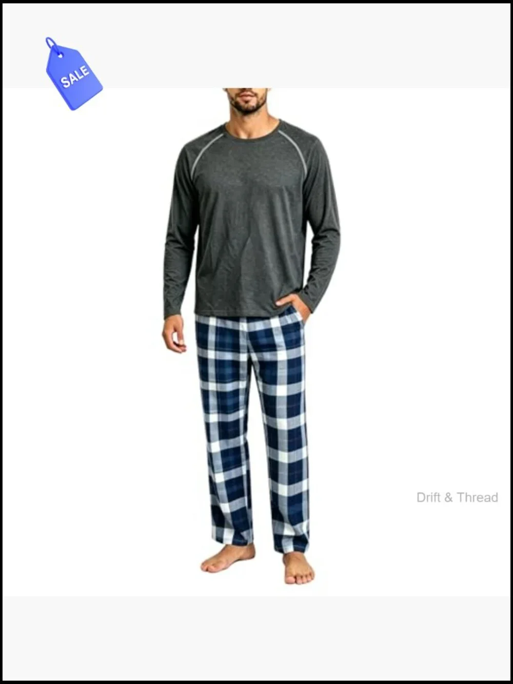 Men's Pajama Set Long Sleeve Tee with Cozy Plaid Pants Sleepwear